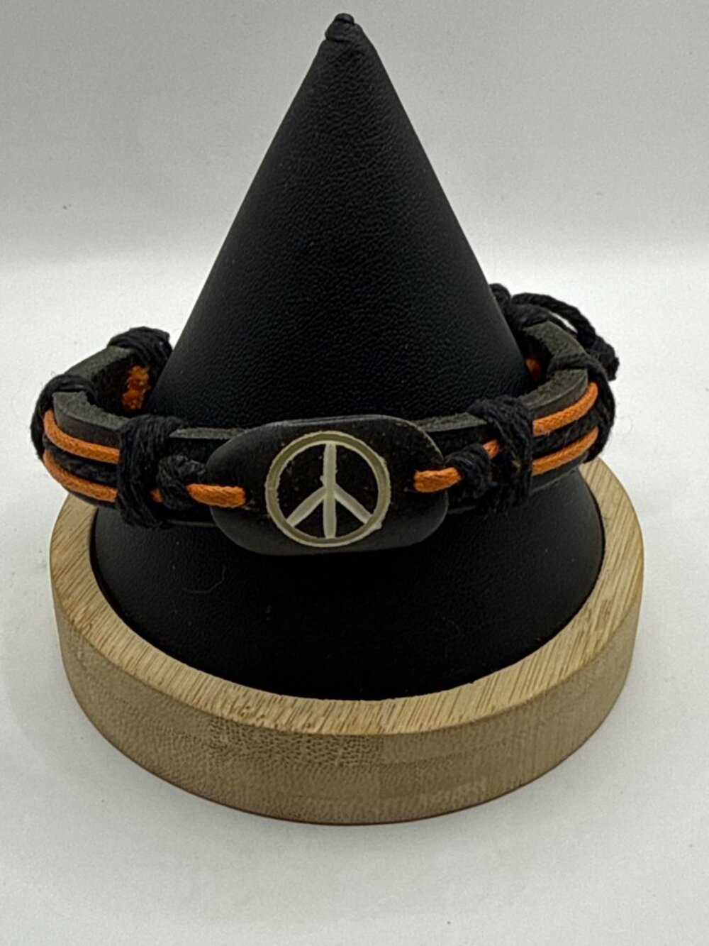 Vintage Boho Leather Peace Bracelet Orange Woven Cord Grunge Hippie Aesthetic